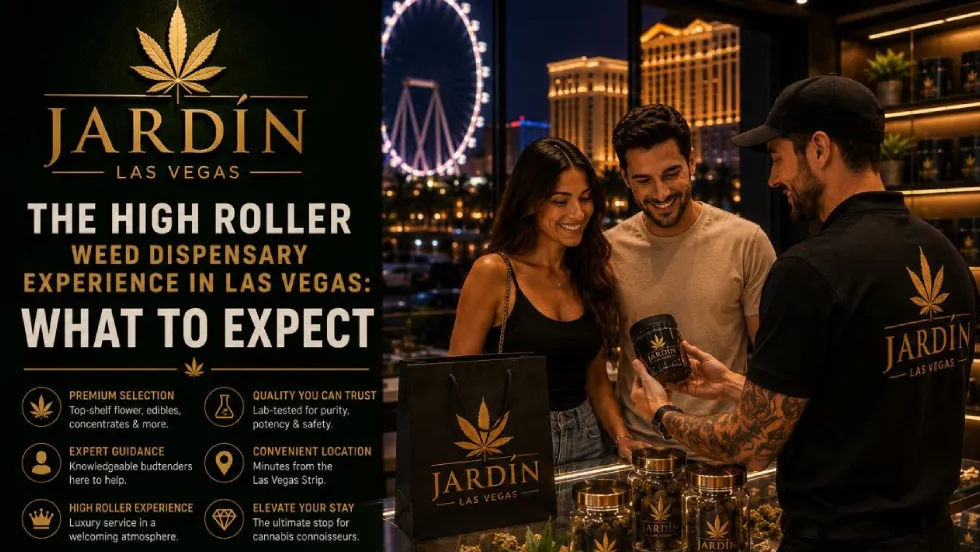 Interior of Jardín Cannabis Dispensary in Las Vegas showing premium product display and upscale shopping environment